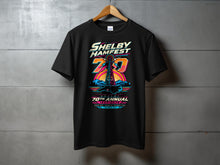 Load image into Gallery viewer, Black t-shirt with "Shelby Hamfest 70th Annual 1957-2026" and radio tower graphic.