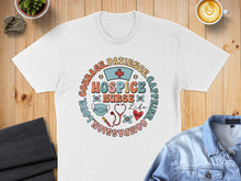 Load image into Gallery viewer, White t-shirt with "Nurse Life" graphic featuring stethoscope and heart.
