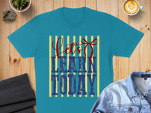 Load image into Gallery viewer, Teal t-shirt with "Let's Learn Today" text and red bow.