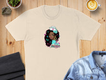 Load image into Gallery viewer, T-shirt featuring a nurse graphic with decorative elements and text.