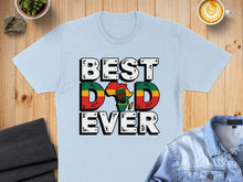 Load image into Gallery viewer, Light blue t-shirt with "BEST DAD EVER" text and African map design.