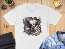 Load image into Gallery viewer, White t-shirt with distressed eagle and American flag graphic.