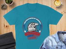 Load image into Gallery viewer, Blue t-shirt with eagle and "United States of America Independence Day" text.
