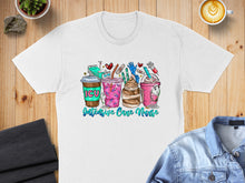 Load image into Gallery viewer, T-shirt with "ICU Intensive Care Nurse" text and coffee cup graphic.