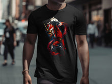 Load image into Gallery viewer, Vibrant Superhero Artwork on Black Shirt Product