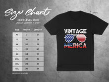 Load image into Gallery viewer, Size chart for Next Level 3600 unisex cotton t-shirt with measurements.