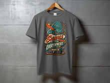 Load image into Gallery viewer, Grey t-shirt with graphic of vintage radio, microphone, and radar dish with text "Signals From Everywhere".