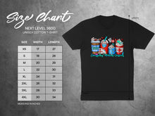 Load image into Gallery viewer, T-shirt size chart with measurements and "Emergency Medical Services" graphic.