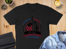 Load image into Gallery viewer, Black t-shirt with "Celebrating America's Semiquincentennial 1776-2026" text and Liberty image.