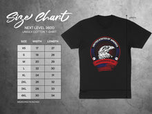 Load image into Gallery viewer, Size chart for Next Level 3600 unisex cotton t-shirts with measurements.