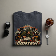 Load image into Gallery viewer, Ham radio operator with radios, clocks, and "CONTEST" text.