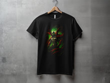 Load image into Gallery viewer, Dark Superhero T-shirt Featuring Green Energy Comic Art