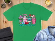 Load image into Gallery viewer, Nurse practitioner themed graphic with coffee cups, pills, and stethoscope.
