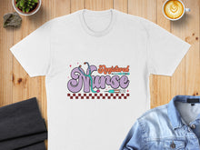 Load image into Gallery viewer, White t-shirt with "Registered Nurse" text and stethoscope graphic.