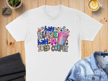 Load image into Gallery viewer, White t-shirt with "Half Nurse Half Iced Coffee" graphic.