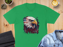 Load image into Gallery viewer, Green t-shirt with eagle and American flag graphic.