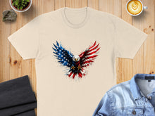 Load image into Gallery viewer, Cream t-shirt with patriotic eagle graphic spread wings.