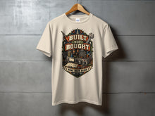 Load image into Gallery viewer, Cream t-shirt with "Built Not Bought Home Brew Radio" graphic.