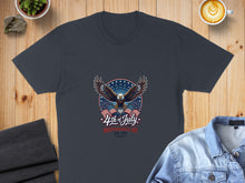 Load image into Gallery viewer, Dark grey t-shirt with an eagle and "4th of July Independence Day" text.