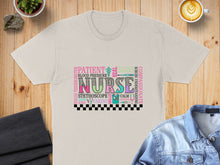 Load image into Gallery viewer, T-shirt with words related to nursing and healthcare, including "Nurse," "Stethoscope," and "Compassionate."