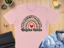 Load image into Gallery viewer, Pink t-shirt with "Hospice Nurse" and rainbow graphic.
