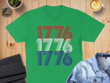 Load image into Gallery viewer, Green t-shirt with stacked "1776" in red, white, and blue.