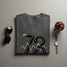 Load image into Gallery viewer, Gray t-shirt with black cable forming "73" and a waveform graphic.