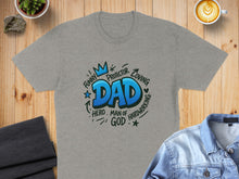 Load image into Gallery viewer, Gray t-shirt with "Dad" graphic surrounded by words like "Funny," "Protector," "Hero," and "Hardworking."