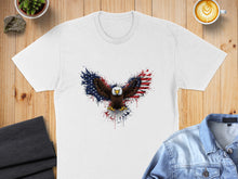 Load image into Gallery viewer, White t-shirt with patriotic eagle graphic, wings spread.