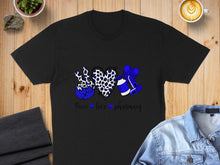 Load image into Gallery viewer, Black t-shirt with "Peace love pharmacy" text and blue pharmacy symbols.