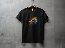 Load image into Gallery viewer, Black Shirt with Buffalo and Stripe Design T-Shirt
