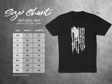 Load image into Gallery viewer, Size chart for Next Level 3600 unisex cotton t-shirt with measurements.