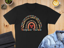 Load image into Gallery viewer, Hospice Nurse shirt with rainbow and heart rhythm design.