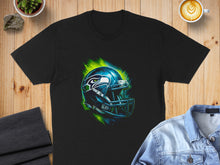 Load image into Gallery viewer, Vibrant Football Helmet Art on Black T-Shirt