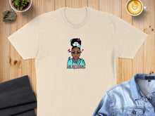 Load image into Gallery viewer, T-shirt with a nurse illustration and the word "NURSING."