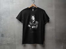 Load image into Gallery viewer, Black T-Shirt with Illustration of Man in Suit Design