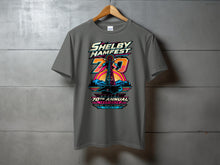 Load image into Gallery viewer, Shelby Hamfest 70th annual t-shirt with radio tower and mountains design.