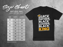 Load image into Gallery viewer, Size chart for Next Level 3600 unisex cotton t-shirt with dimensions.