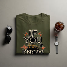 Load image into Gallery viewer, Olive green t-shirt with "IF YOU KNOW" text and Morse code key graphic.