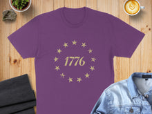 Load image into Gallery viewer, Purple t-shirt with "1776" and stars design.