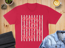 Load image into Gallery viewer, Pink t-shirt with white text "Helping Tiny Humans Do Big Things" and ribbon accents.