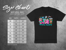Load image into Gallery viewer, Unisex Next Level 3600 cotton t-shirt size chart with medical assistant graphic.