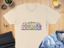 Load image into Gallery viewer, Cream t-shirt with pastel "future nurse" text and floral accents.