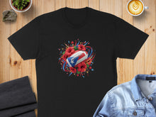 Load image into Gallery viewer, Patriotic American Football T-shirt with Floral Design