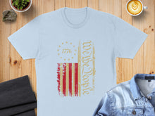 Load image into Gallery viewer, Light blue t-shirt with distressed American flag and "We the People" text.