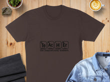 Load image into Gallery viewer, Brown t-shirt with "Te Ac H Er the inspirational element" text.