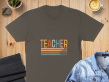 Load image into Gallery viewer, TEACHER LOVE INSPIRE MOTIVATOR EDUCATOR text on a vintage striped background.