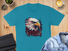 Load image into Gallery viewer, Teal t-shirt with an eagle's head superimposed on an American flag.