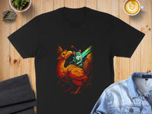 Load image into Gallery viewer, Fantasy Bird Riding Cat with Green Wings T-shirt