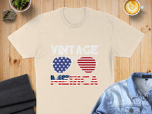 Load image into Gallery viewer, T-shirt with vintage USA flag sunglasses and "AMERICA" text.